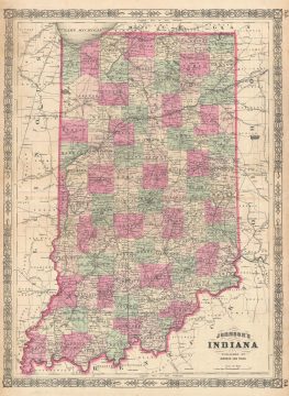 1864 Johnson Map of Indiana