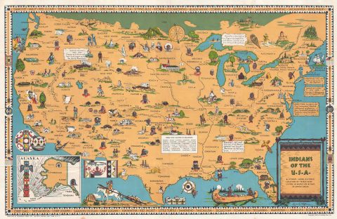 1944 Jefferson Pictorial Map of the United States w/ Indian Tribes