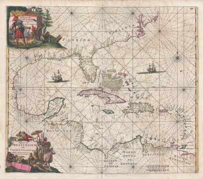 1675 First Edition De Wit Map of the West Indies and the North American Coast