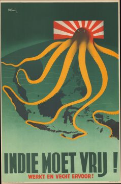 1944 Pat Keely Propaganda Map Poster of Japan as Octopus grabbing Southeast Asia