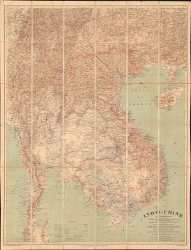1914 'Missions Pavie' General Map of Southeast Asia: Thailand, Cambodia, Laos, Vietnam
