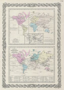 1856 Colton Map of World Industry and Animals