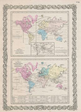1857 Colton Map of World Industry and Animals