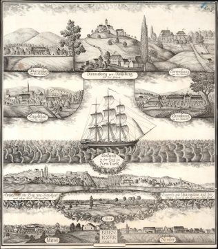 1850 Joseph Prestele Broadside Views of New York and Hesse