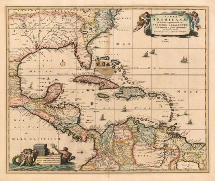 1680 Visscher Map of the Caribbean, Florida,  Central America and Terra Firma