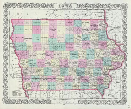 1856 Colton Map of Iowa