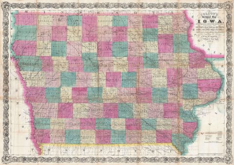 1866 Colton Sectional Pocket Map of Iowa