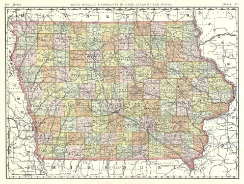 1889 Rand McNally Map of Iowa
