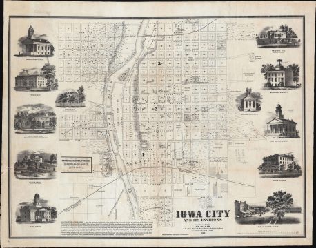 1854 Millar Promotional Map of Iowa City, Iowa