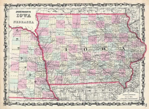 1861 Johnson Map of Iowa and Nebraska