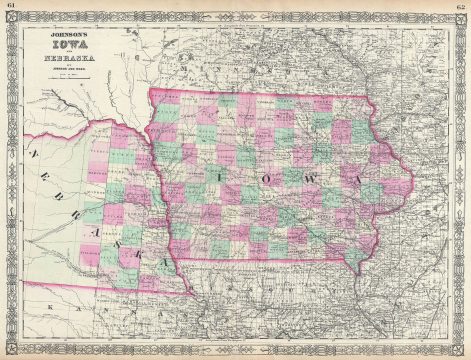 1864 Johnson Map of Iowa and Nebraska
