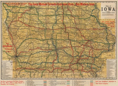 1914 Kenyon Road Map of Iowa Published for the Iowa Mutual Tornado Insurance Assn
