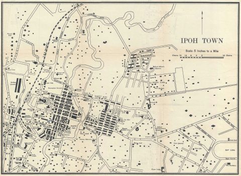 1933 Printers Limited Map of Ipoh City, Malaysia