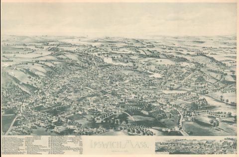 1893 Norris Bird's-Eye View Map of Ipswich, Massachusetts