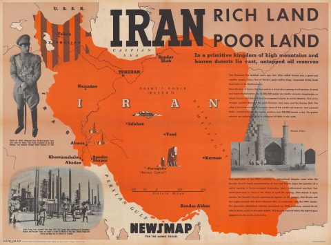 1946 Army Information Branch Pictorial Wall Map of Iran