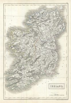 1844 Black Map of Ireland in Provinces