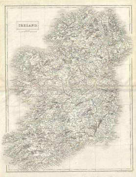 1844 Black Map of Ireland in Counties