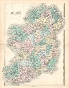 1853 Black Map of Ireland in Counties