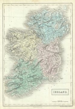 1851 Black Map of Ireland in Provinces