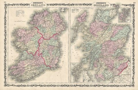 1861 Johnson Map of Scotland and Ireland