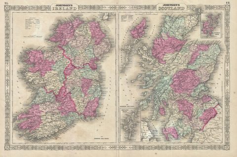 1863 Johnson Map of Ireland and Scotland