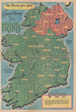 1953 Washington Post Map of the Great Names of Ireland