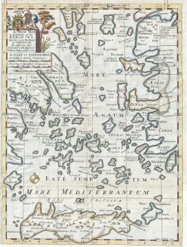 1712 Wells Map of Islands of the Aegean Sea or the Greek Archipelago /w Crete
