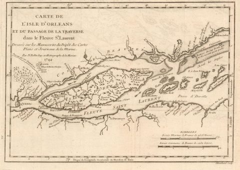 1744 Bellin Map of the l'Île-d'Orléans in the Saint Lawrence