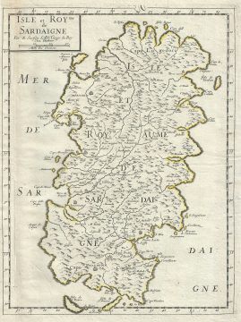 1658 Sanson Map of the Island of Sardinia, Italy