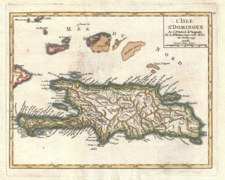1749 Vaugondy Map of Hispaniola or Santo Domingo (Haiti / Dominican Republic)