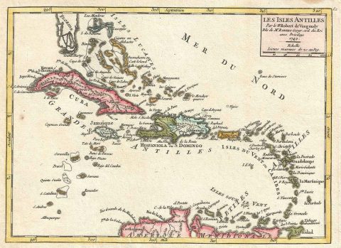 1749 Vaugondy Map of the West Indies