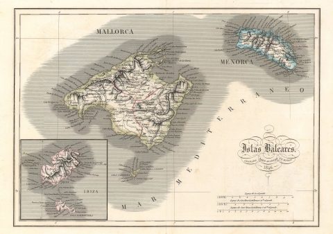 1846 Alabern and Mabon Map of the Balearic Islands: Majorca, Minorca, and Ibiza