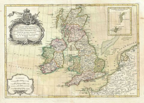 1783 Janvier Map of the British Isles (England, Ireland, Scotland)