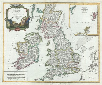 1754 Vaugondy Map of the British Isles (England, Wales, Scotland, Ireland)