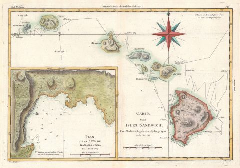 1788 Bonne Map of the Hawaii / Hawaiian Islands