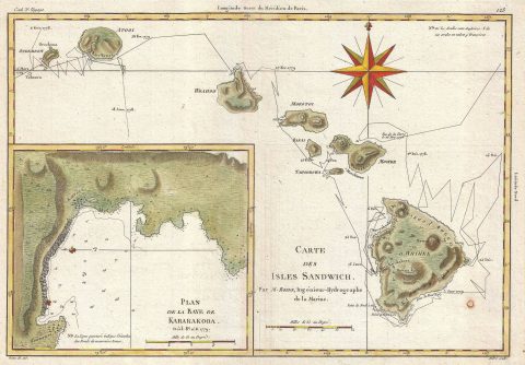 1788 Bonne Map of the Hawaiian Islands