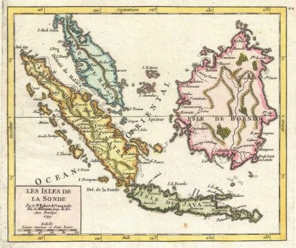 1749 Vaugondy Map of Singapore, Indonesia, and Malay