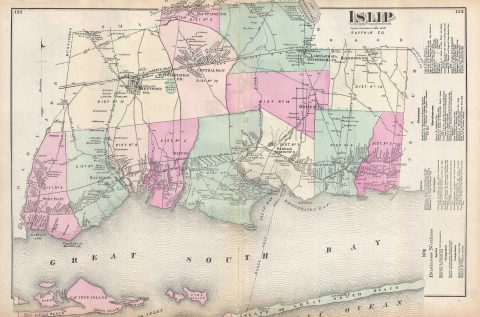 1873 Beers Map of Islip and Fire Island, Long Island, New York