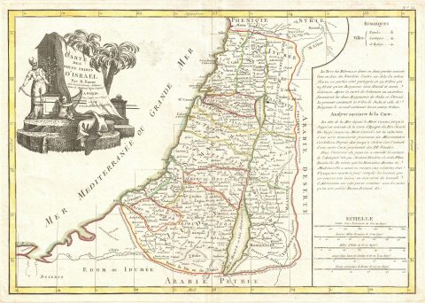 1770 Bonne Map of Israel showing the Twelve Tribes