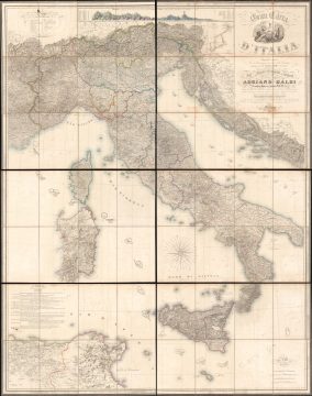 1845 'Ginormous' Civelli / Balbi Wall / Case Map of Italy