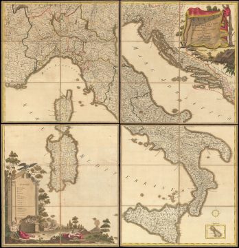 1799 Heymann Four Sheet Linen Folding Map of Italy