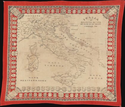 1918 Italian Commemorative Handkerchief Map of Italy Celebrating the End of WWI