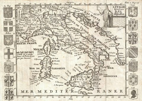 1700 Martineau Map of Italy, Sicily, Sardinia, and Corsica