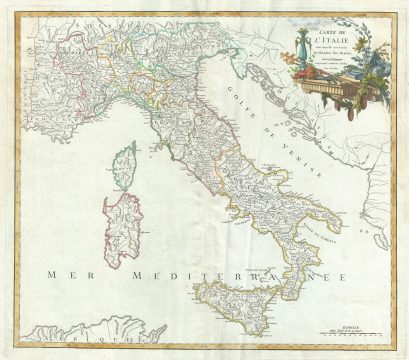 1756 Vaugondy Map of Italy w/Postal Routes