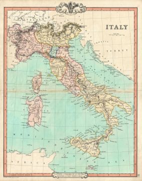 1850 Cruchley Map of Italy
