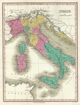 1828 Finley Map of Italy