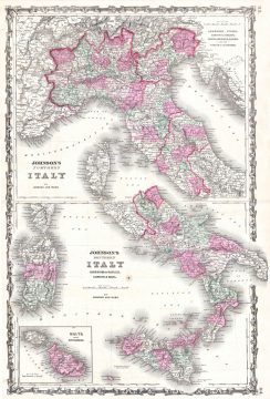 1862 Johnson Map of Italy, Naples & Sicily