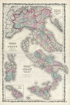 1861 Johnson Map of Italy, Naples and Sicily