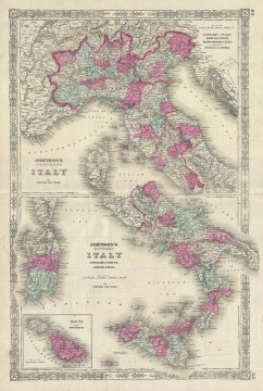 1863 Johnson Map of Italy, Naples and Sicily