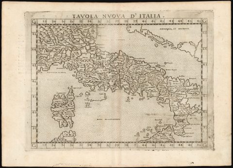 1561 Ruscelli / Gastaldi map of Italy and Corsica